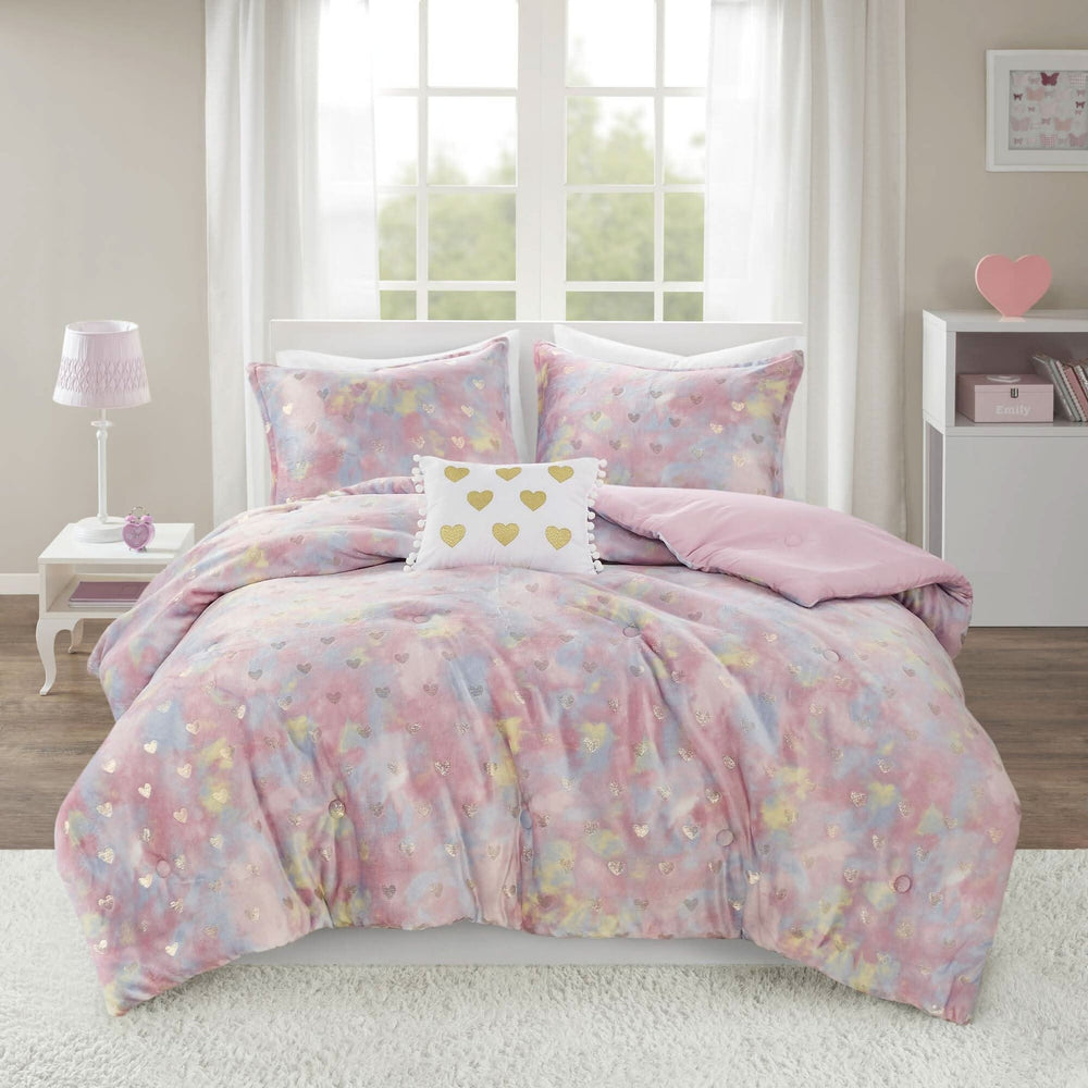 Metallic Printed Plush Comforter Set Polyester Throw Pillow Twin XL Media 1