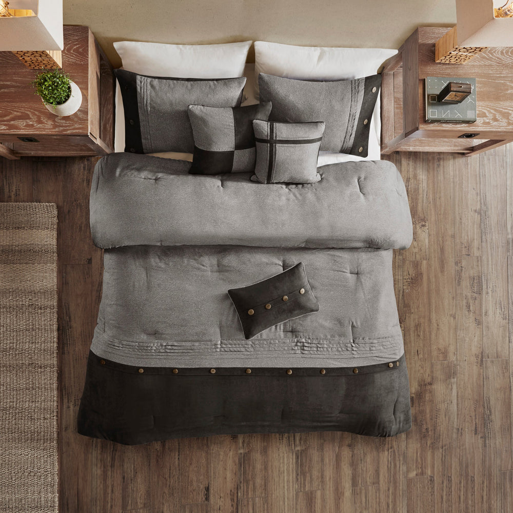 7 Piece Faux Suede Comforter Set Grey King Media 11