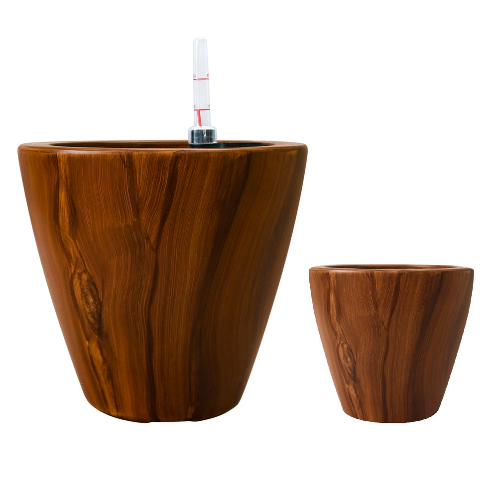 2-Pack 10 in.Dark Wood Plastic Self-watering Planter Pot Media 1