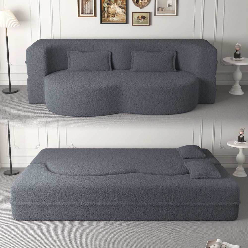 Sofa Bed Teddy Fabric Modern Grey Full Size Living Room Lounge Area Media 2