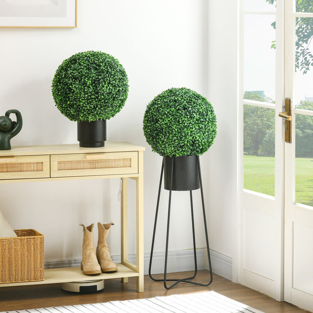 HOMCOM Set of 2 15.75 Inch Artificial Ball Boxwood Topiary Trees Balls, Indoor Outdoor Fake Plants for Home, Office & Living Room Decor Media 9