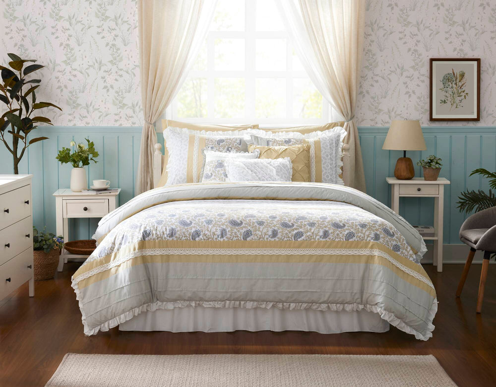 9 Piece Cotton Percale Comforter Set Yellow Cal King Media 17