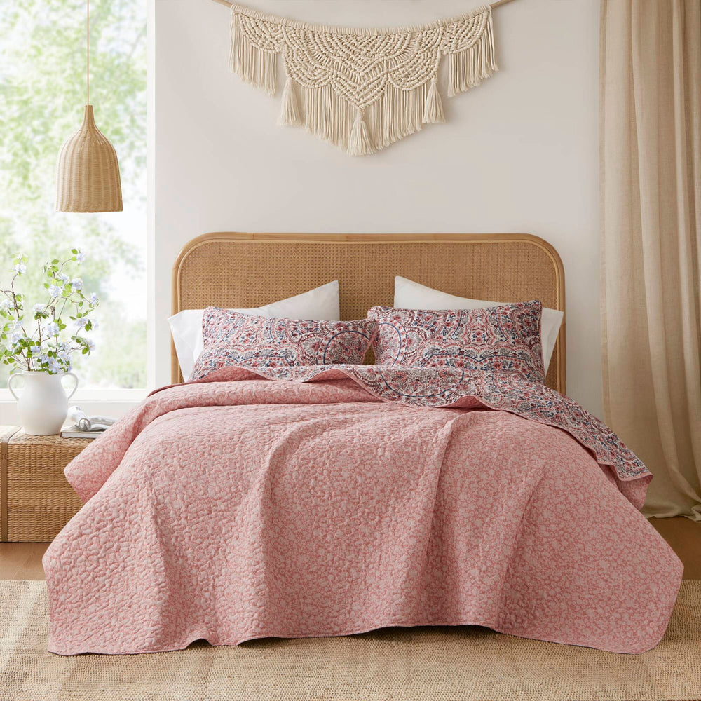 3-Piece Full/Queen Boho Floral Reversible Quilt Media 27