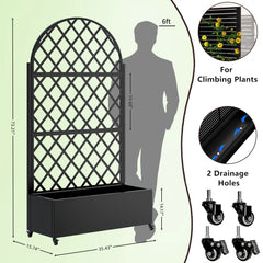 Metal Raised Garden Bed with Trellis, Drainage Holes, Lockable Wheels & Privacy Screen perspective