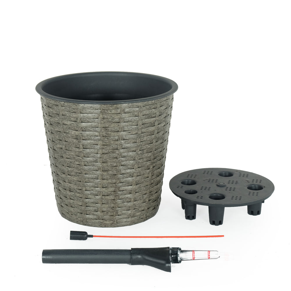 10.2' Self-watering Wicker Decor Planter for Indoor and Outdoor - Round - Grey Media 5
