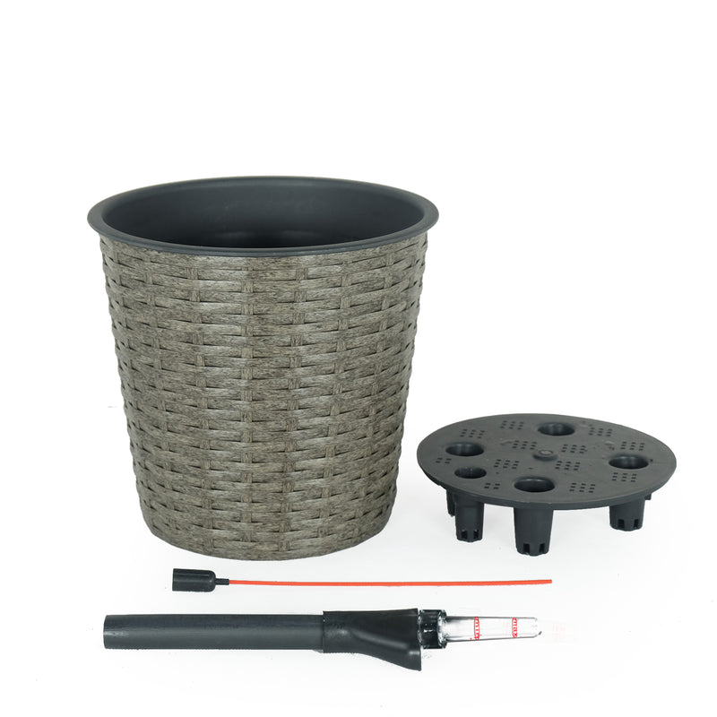 10.2' Self-watering Wicker Decor Planter for Indoor and Outdoor - Round - Grey
