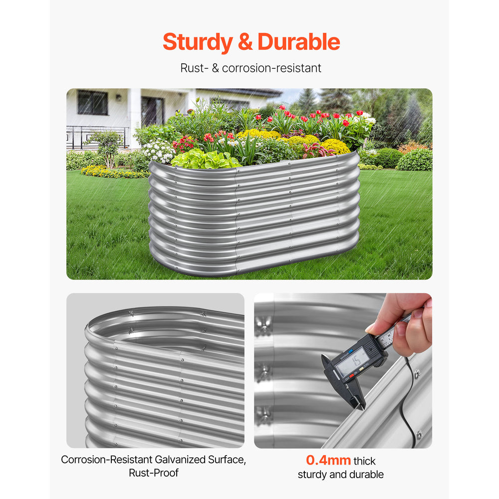 Metal Raised Garden Bed, 4 x 2 x 2 ft Oval Outdoor Galvanized Planter Garden Box, Open Bottom Design, Large Planter Raised Bed for Growing Vegetables, Flowers, and Succulents, Galvanized Color Media 10