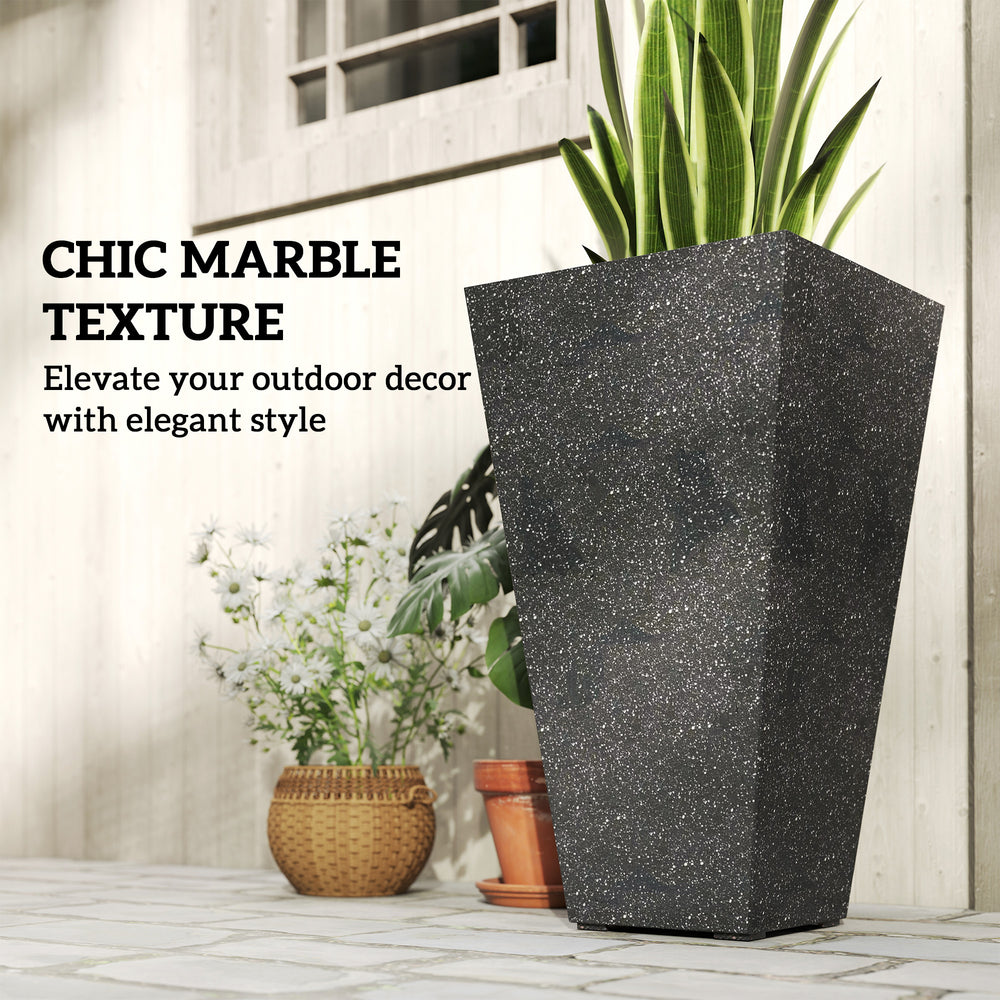 Outsunny 28' Tall Planters, Set of 3 Plastic Flower Pots with Marble Finish and Drainage Holes, Stackable Tapered Outdoor Planters, Black Media 6