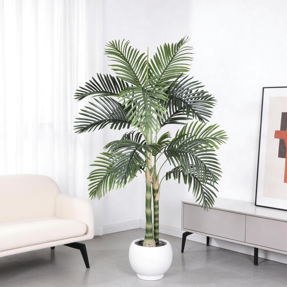 5FT Golden Cane Artificial Palm Tree with Black Plastic Pot, Tropical Fake Plant for Indoor Outdoor Decoration, Faux Palm, 1pc/set Media 1