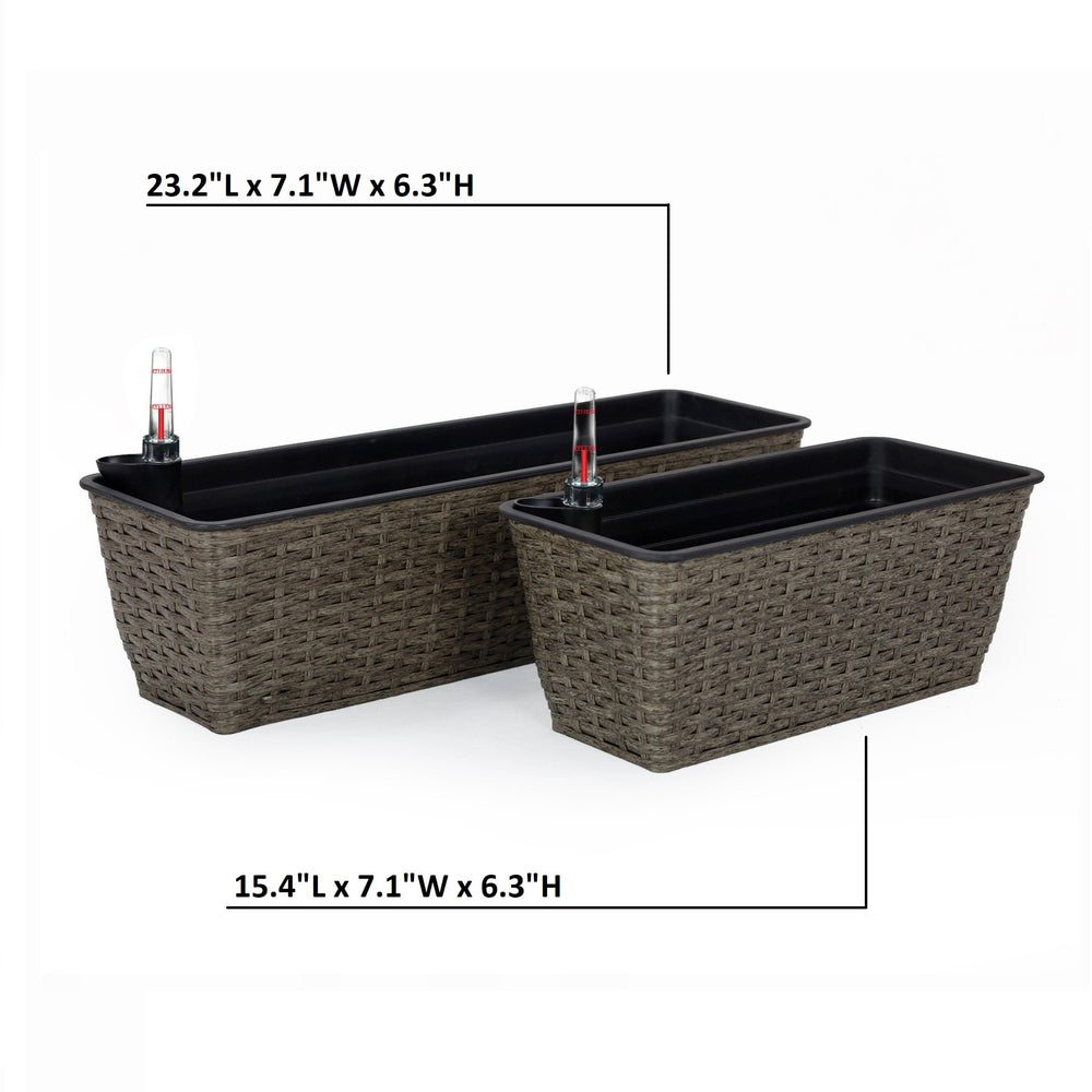 2-Pack Self-watering Planter - Hand Woven Wicker - Rectangular - Dark Gray Media 5
