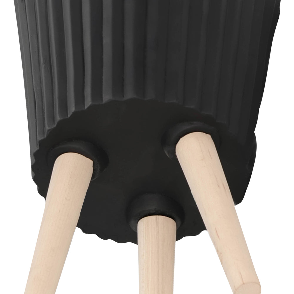 S/2 10/12' RIDGED PLANTER W/ WOOD LEGS, BLACK (KD) Media 8