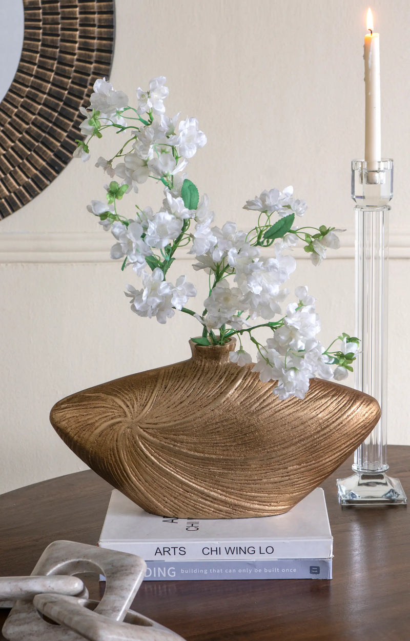 Aluminum Vase with Gold Swirling Design