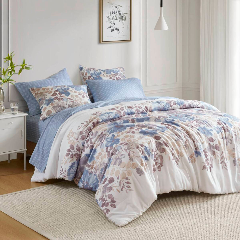 Floral Comforter Set with Bed Sheets Blue Full Media 9