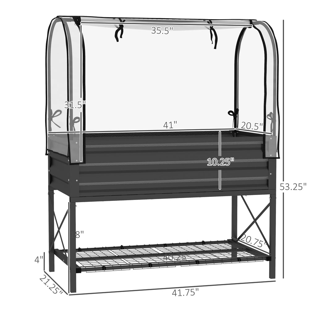 Metal Elevated Planter Box,Raised Garden Bed with Legs and Cover,with Bottom Shelf and Liner for Vegetables Media 2