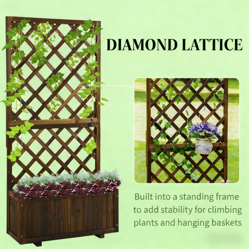 Garden Bed,Wooden Raised Garden Bed Planting Planter Box with Trellis and Drain Holes for Climbing Vine Plants Media 4