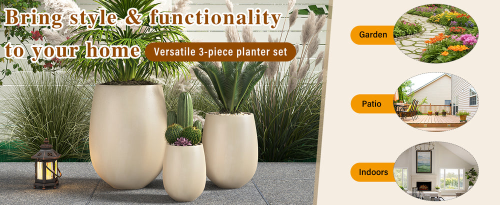 U_STYLE Lightweight Round MGO Outdoor Planter Set-3 Sizes (15.6''/10.74''/7.3''),Large Outdoor Indoor Flower Pots with Drainage Hole,Perfect for Lawn, Patio, Poolside & Indoor Decor Media 3