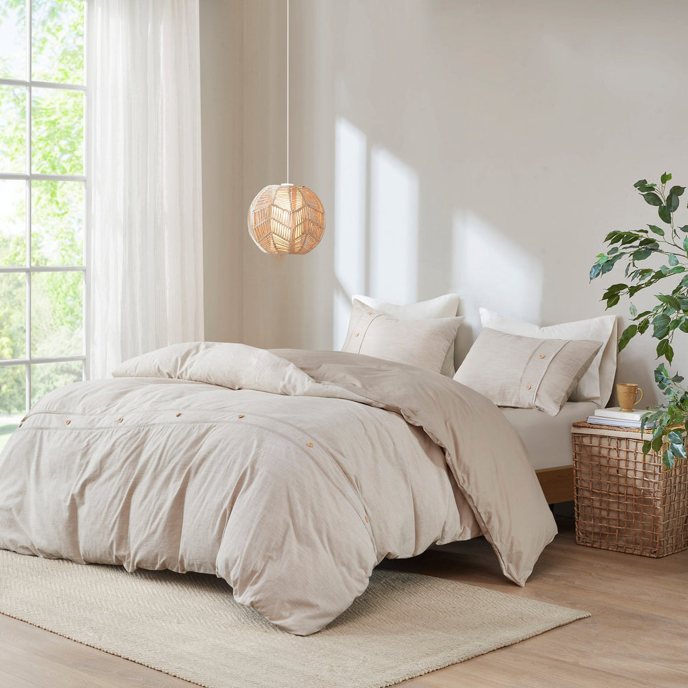 3 Piece Organic Cotton Oversized Duvet Cover Set Natural Full/Queen Media 8