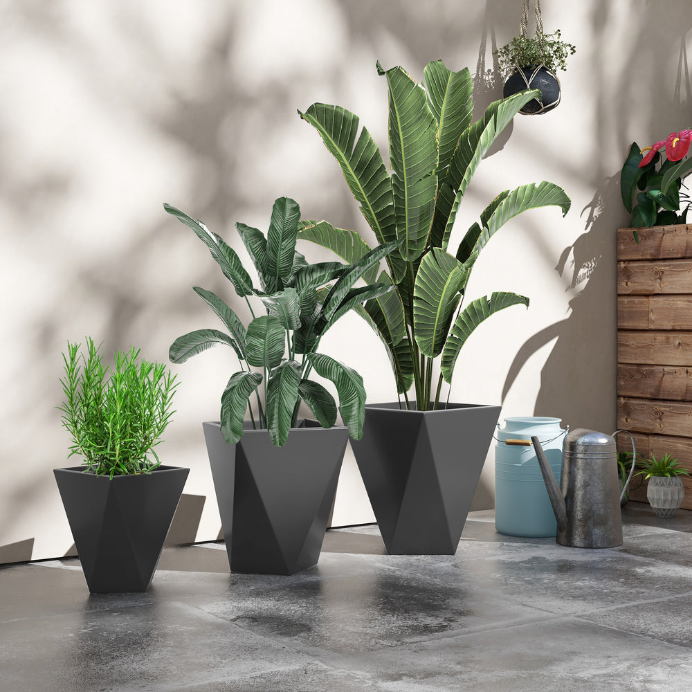 Outsunny Modern Tall Planters Set of 3 with Stackable Design, Drainage Holes, Gray MgO, Various Sizes Media 2