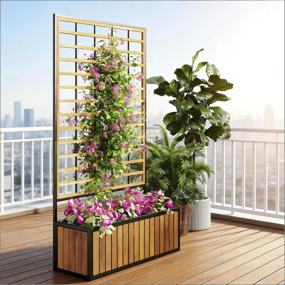 Wooden Raised Garden Bed with Trellis Media 7