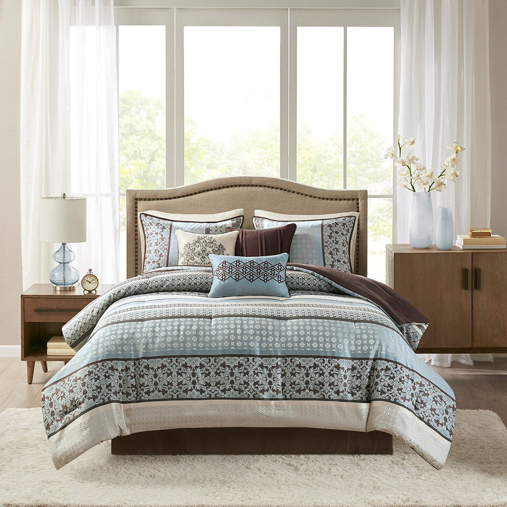 7 Piece Comforter Set Blue King Media 7