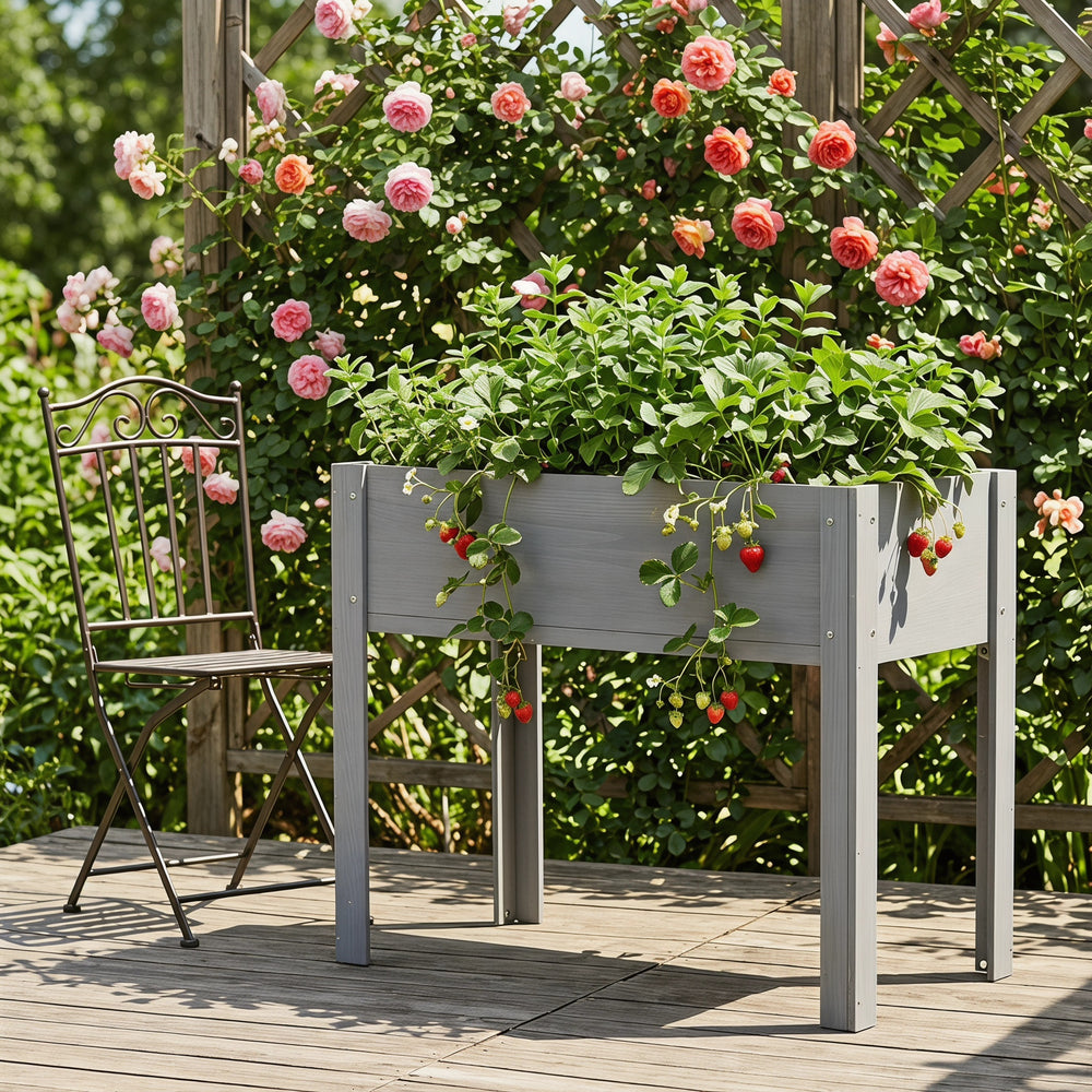 Elevated Wooden Garden Bed 40x20x31 inch with Legs for Outdoor Plants Flowers Fruits Vegetables Herbs in Grey Solid Wood Media 2