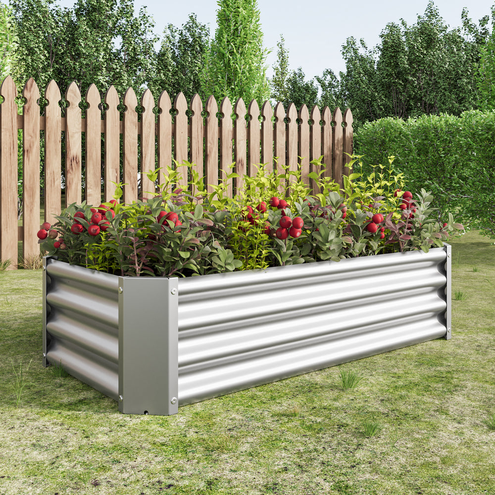 2PCS Silver 4×2×1ft Metal Raised Garden Bed, Rectangle Raised Planter for Flowers Plants, Vegetables Herb Media 3