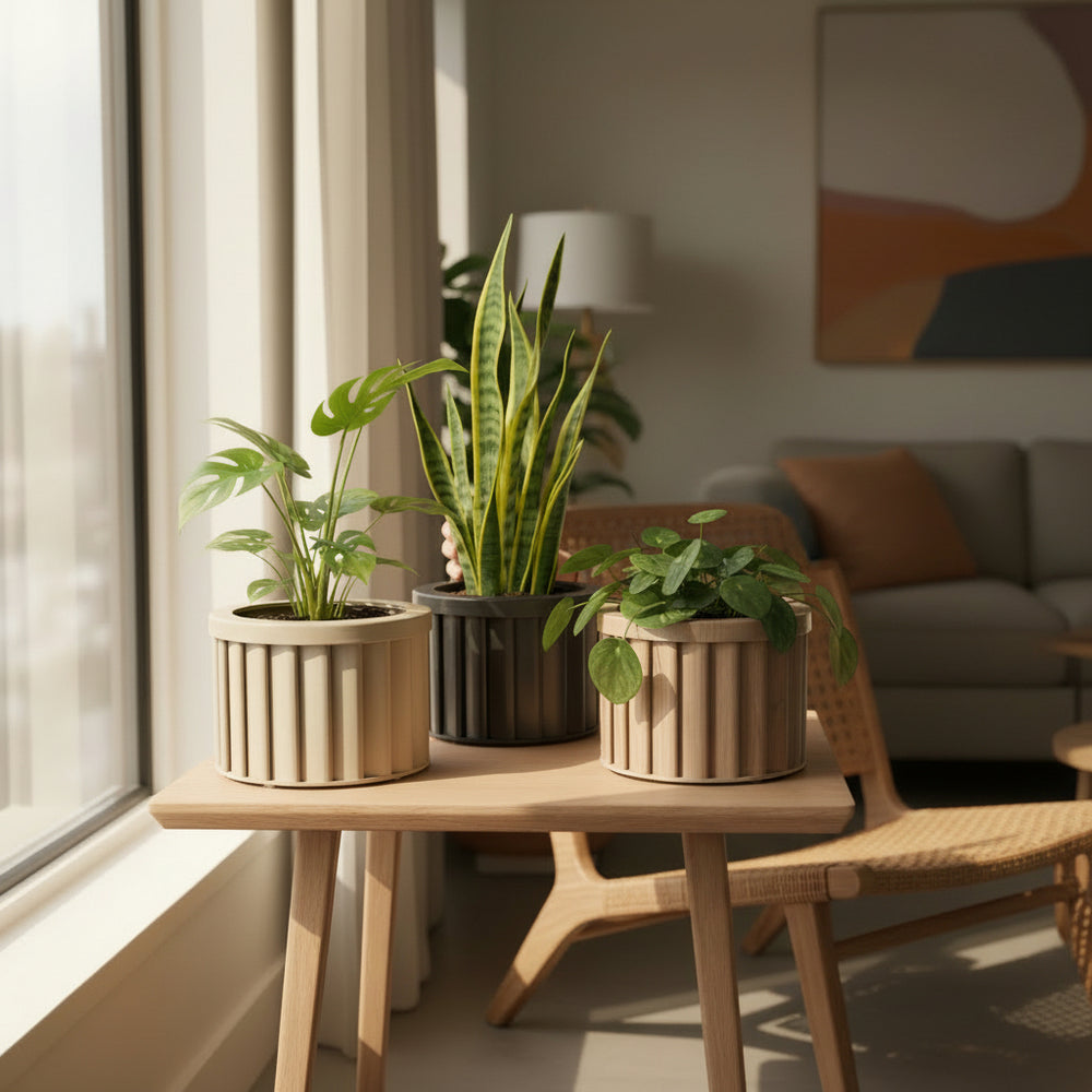 Round Strata Planter MD - Beige Brown Media 6