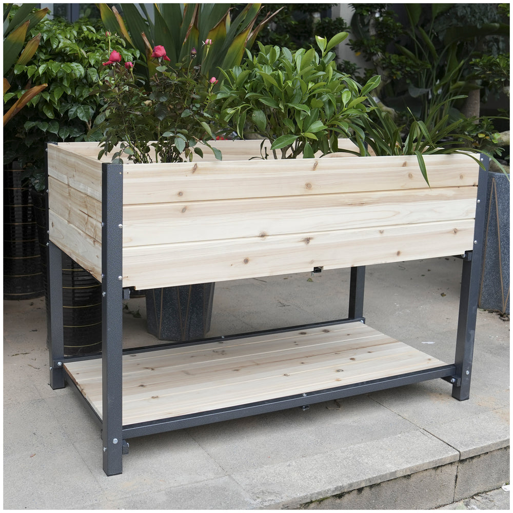 New style:     45'  Iron-wood combined growing beds with feet and storage racks. Suitable for various places such as gardens, backyards, terraces, balconies, etc. Media 8