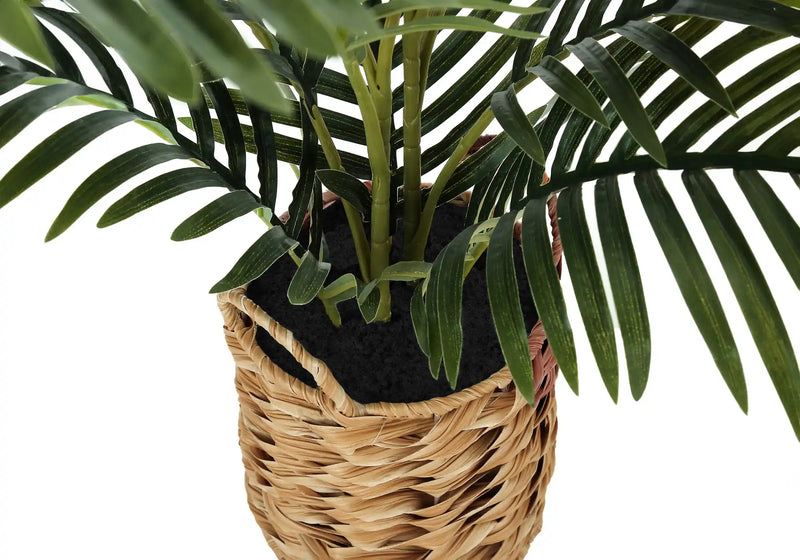 Artificial Plant, 24' Tall, Palm, Indoor, Faux, Fake, Table, Floor, Greenery, Potted, Real Touch, Decorative, Green Leaves, Beige Woven Basket