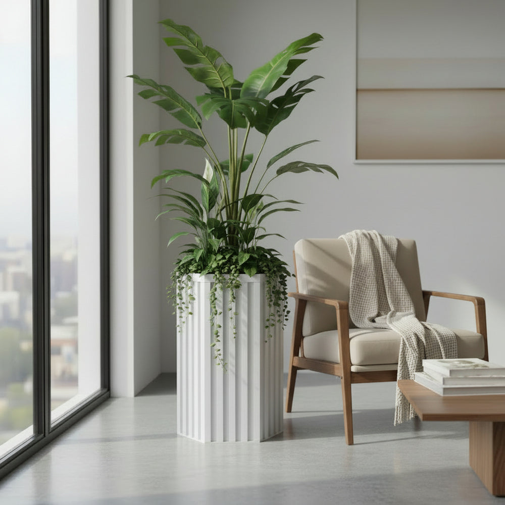 Hexagon Column Planter MD - White Media 2