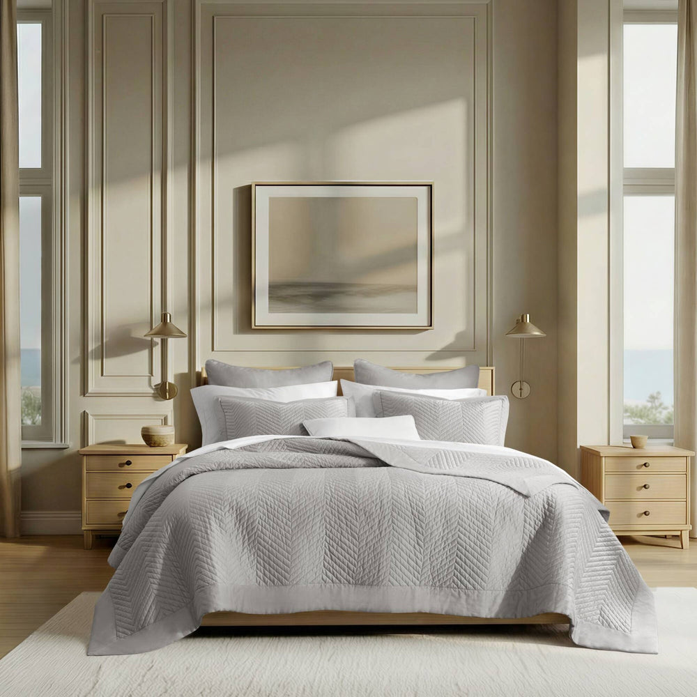 King 3 Piece Cotton Quilt Set Light Gray Media 6