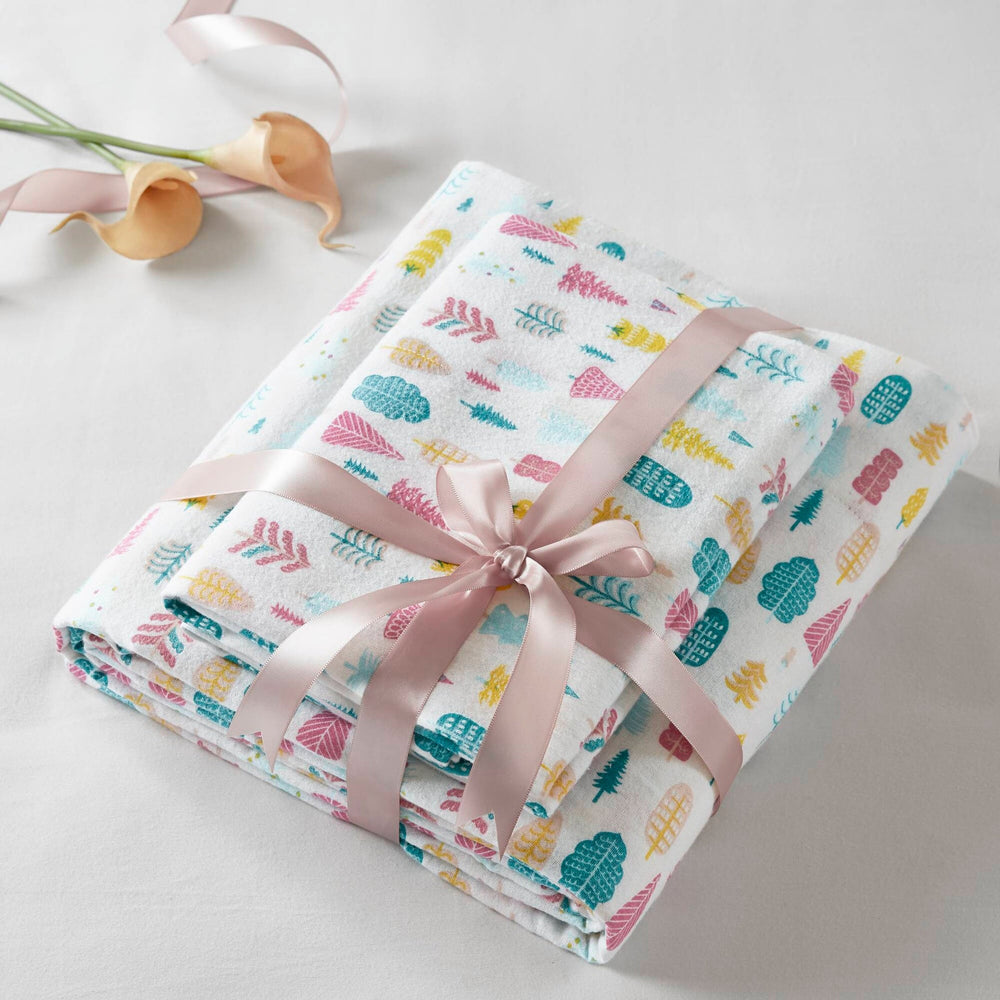 4 PCS Queen Cotton Printed Sheet Set White Holiday Trees Media 13