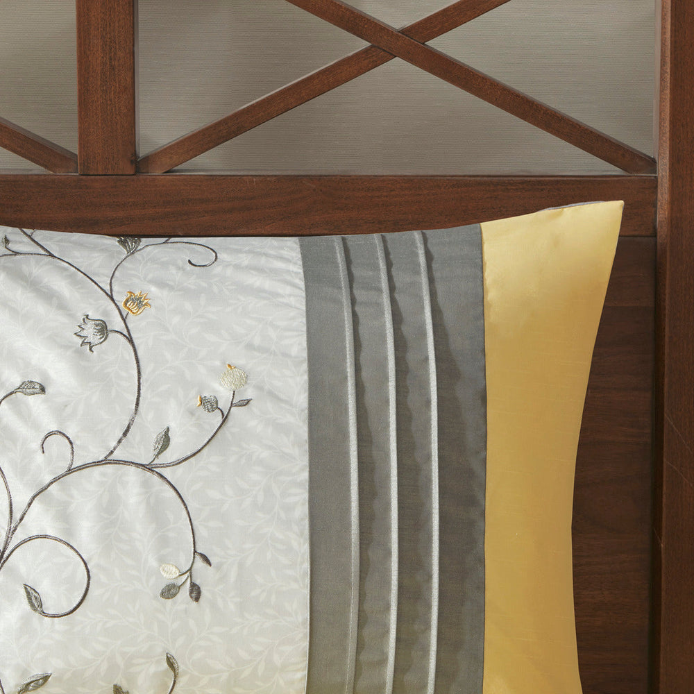 Embroidered 7 Piece Comforter Set Yellow Queen Media 9