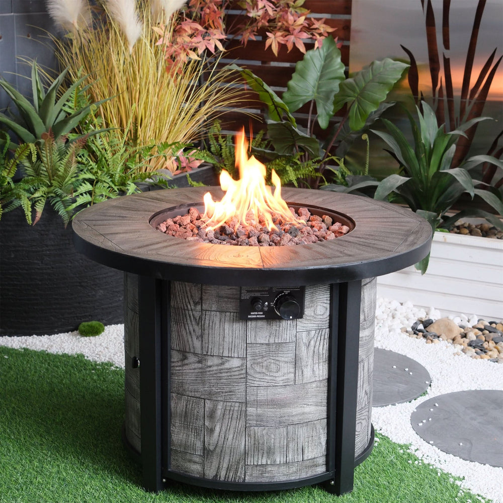Outdoor Propane Fire Pit Concrete Stonecrest & Lava Rocks Cover Included Media 1