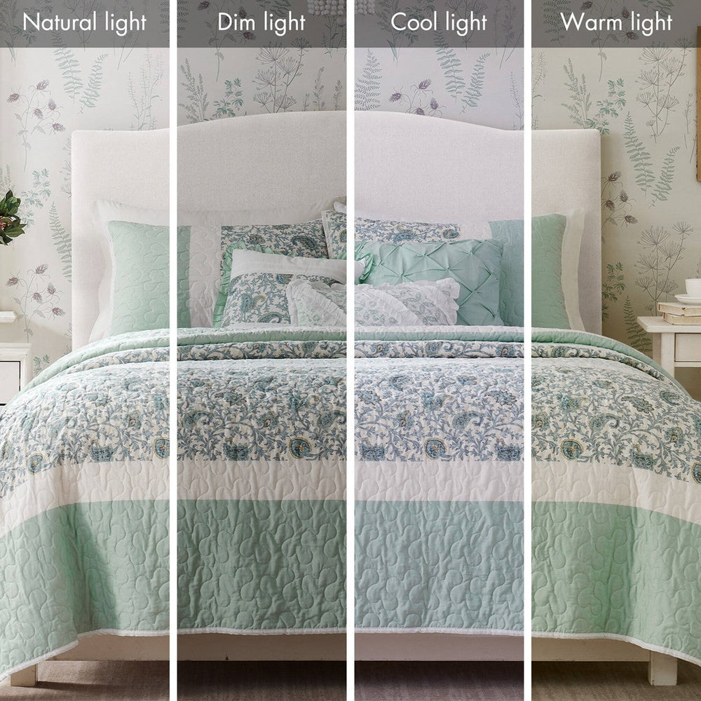 6 Piece Cotton Percale Quilt Set with Throw Pillows Aqua King/Cal King Media 9