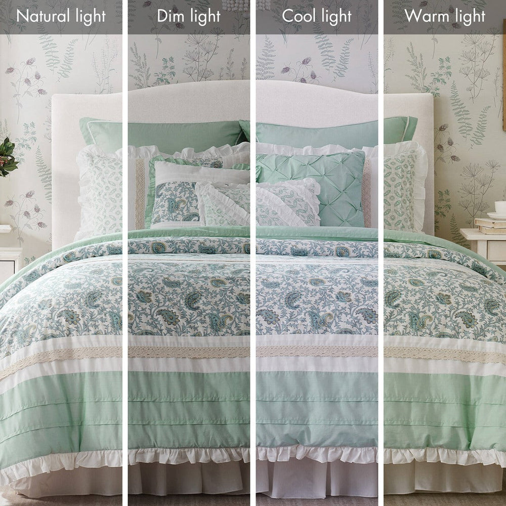 9 Piece Cotton Percale Comforter Set Aqua Queen Media 7