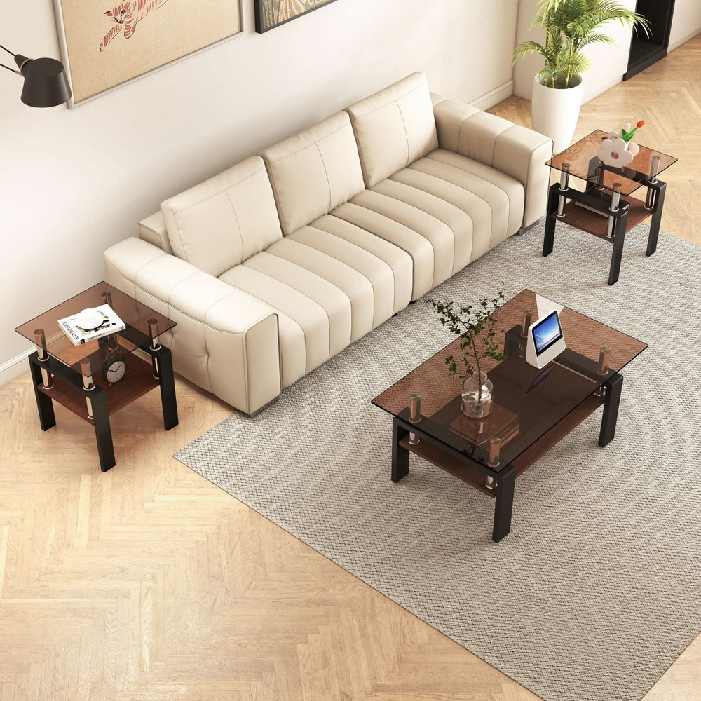 Tempered Glass Tables Square Black Living Room Contemporary Set Of Two Media 3