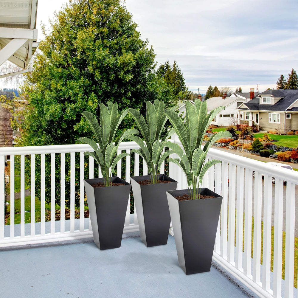 Outsunny Modern Tall Planters Set of 3 with Self-Drainage Black Polypropylene 28 Inches Media 2
