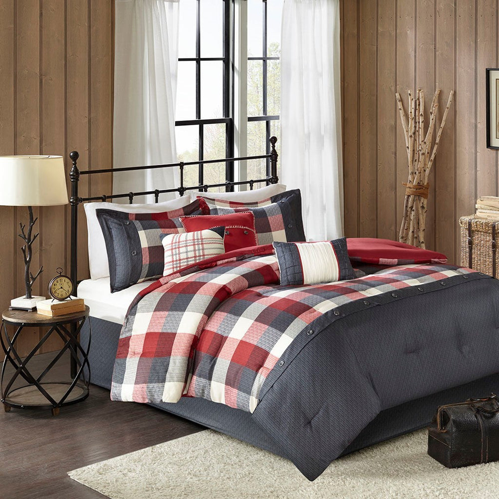7 Piece Herringbone Comforter Set Red King Media 1