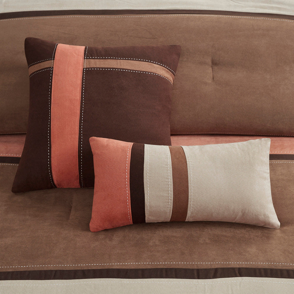 7 Piece Faux Suede Comforter Set Coral Cal King Media 2