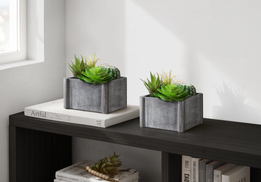 Artificial Plant, Set Of 2, 8' Tall, Succulent, Table, Grey Wooden Pots, Contemporary, Modern Media 1