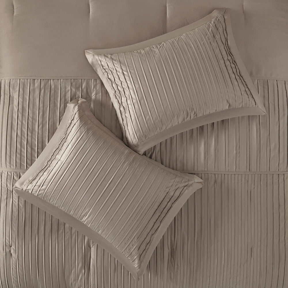 7 Piece Polyester Charmeuse Comforter Set Taupe Queen Media 2