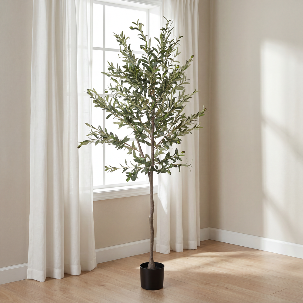 6FT Artificial Olive Tree in Black Plastic Pot, 1pc/set Media 2