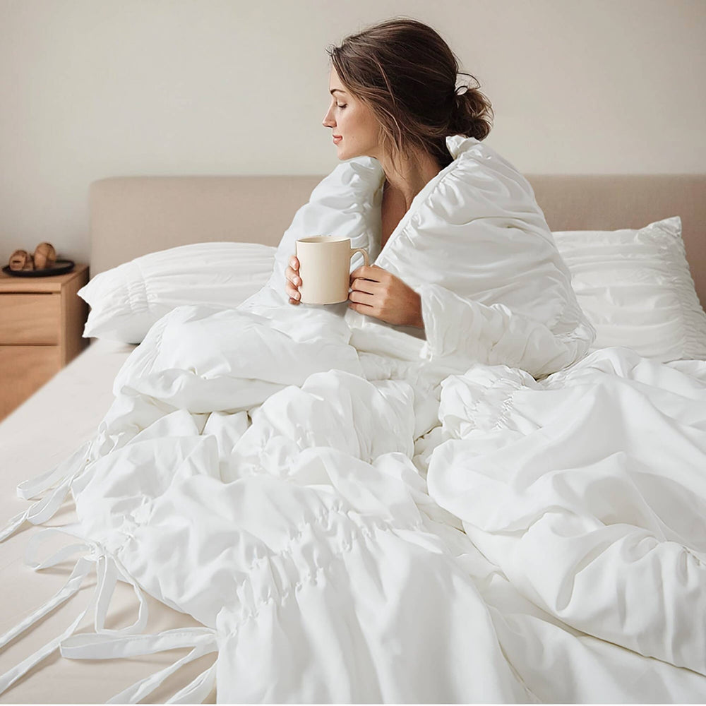 5 Pieces Full/Queen Comforter Set,White Media 15