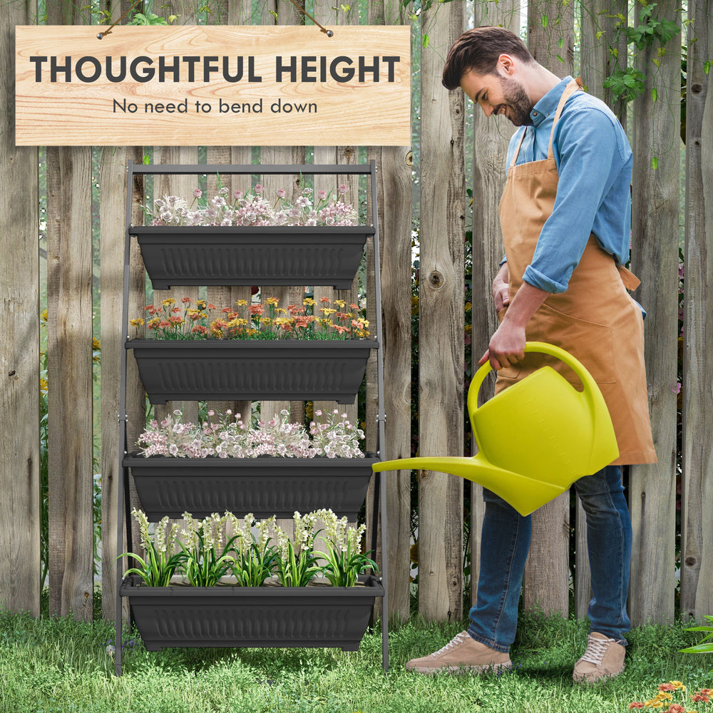 Outsunny Raised Garden Bed, 4 Tier Vertical Garden Planter Set, 4 Outdoor Planter Boxes with Stand, Self Draining Design Elevated Garden for Vegetable, Flowers & Herbs, Black Media 5
