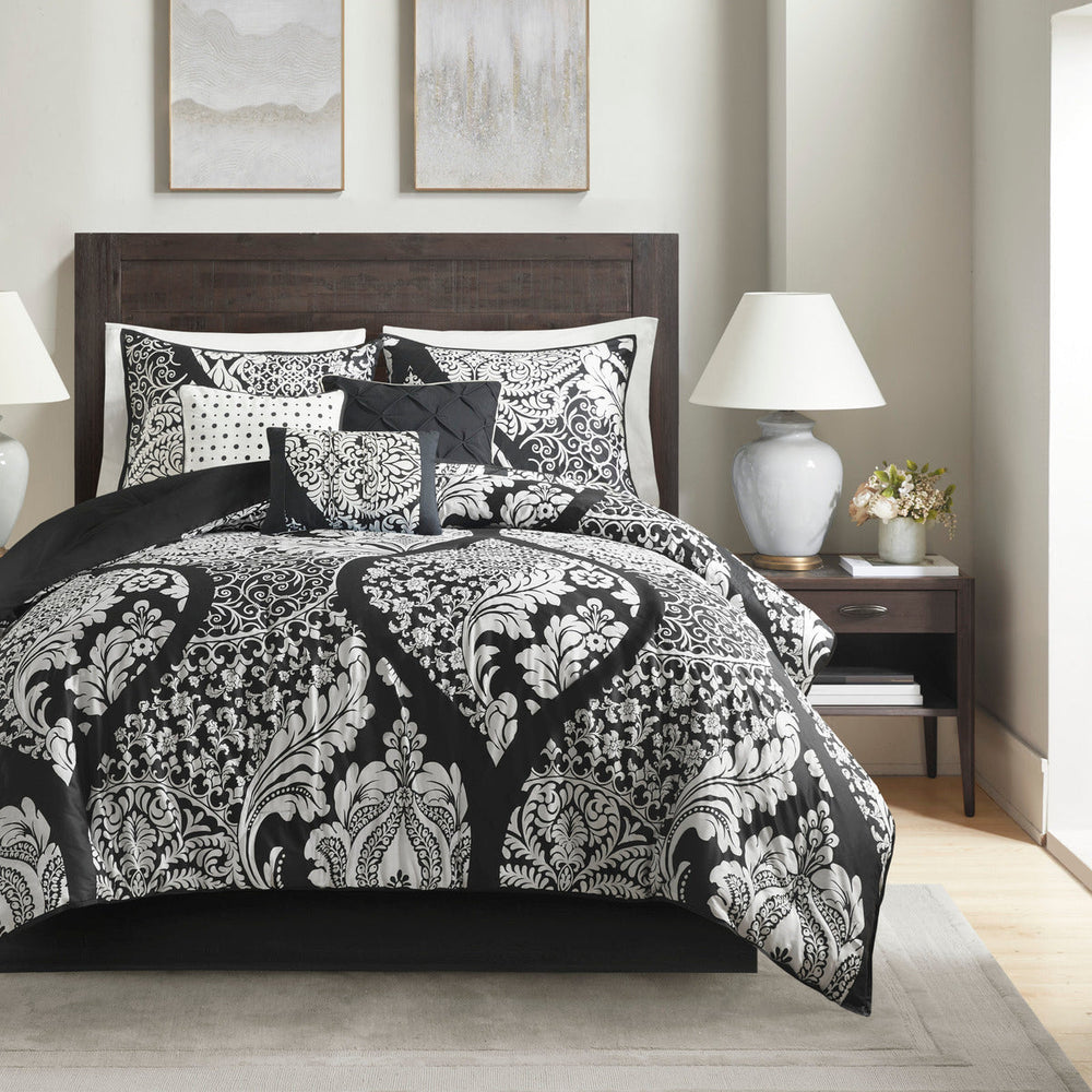 7 Piece Cotton Printed Comforter Set Black Cal King Media 4
