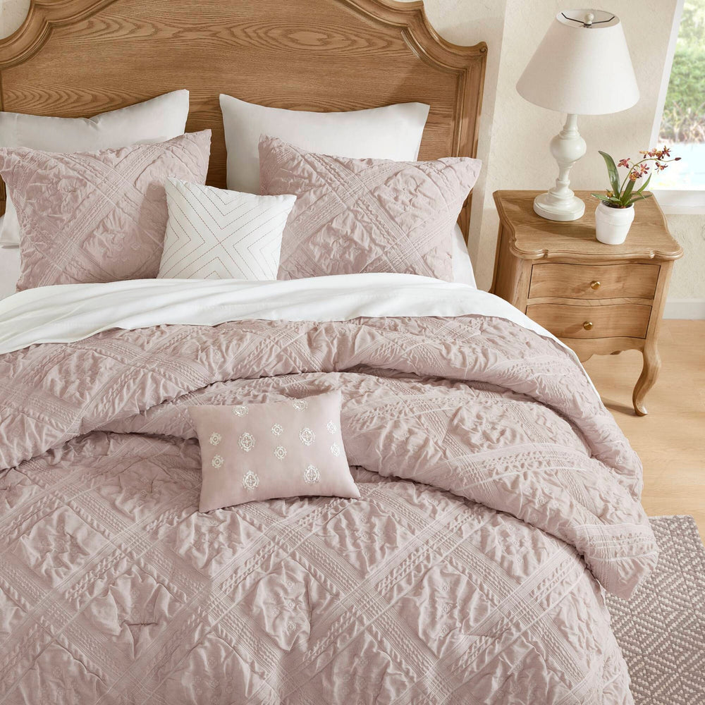 5-Piece Full/Queen 5 Piece Sculpted jacquard comforter set,Pink Media 18