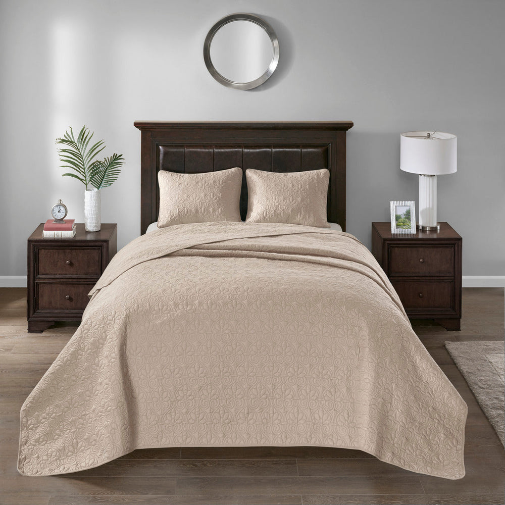 Reversible Bedspread Set Khaki King Media 6