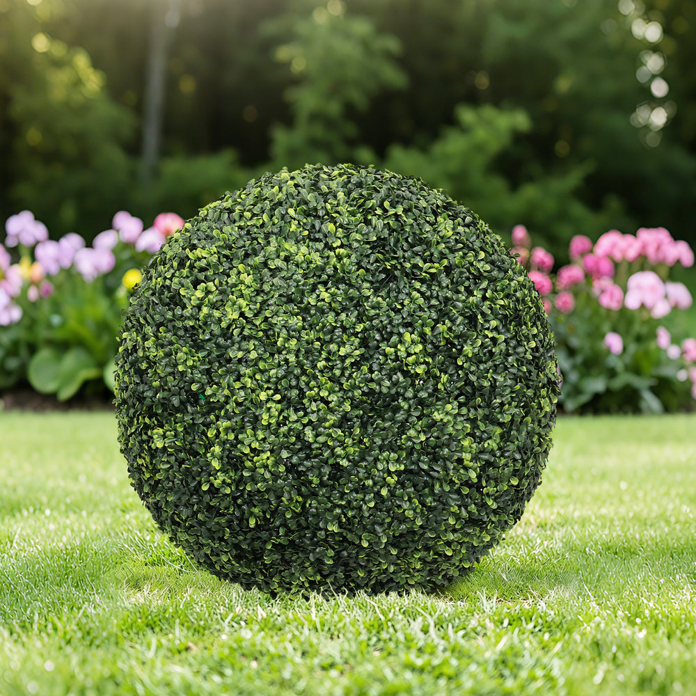22.4IN dark Artificial Topiary Balls Outdoor Faux Boxwood Large Decorative Green Spheres for Garden Front Porch Patio Planter Decoration, 2pcs/set Media 1