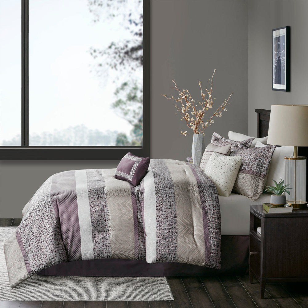 7 Piece Jacquard Comforter Set Purple Queen Media 2